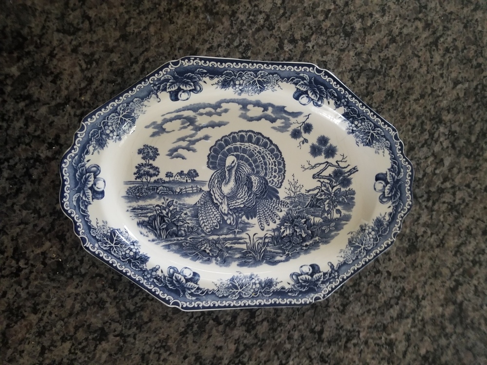 HTF: Vintage English Countryside Rectangular Large Blue & White Turkey Platter
